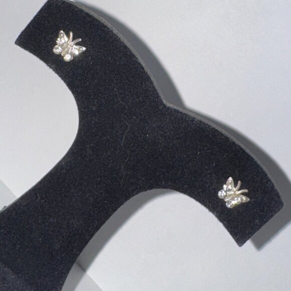 8.52mm Clear Butterfly Cz And Sterling Post Earrings - Picture 2 of 15